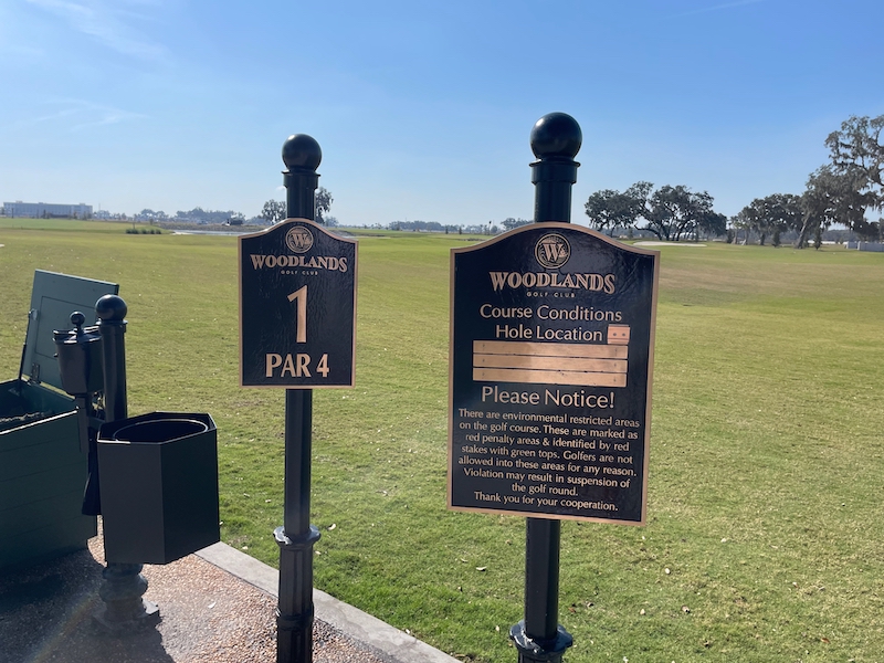 Woodlands Golf Course The Villages first tee par 4 sign