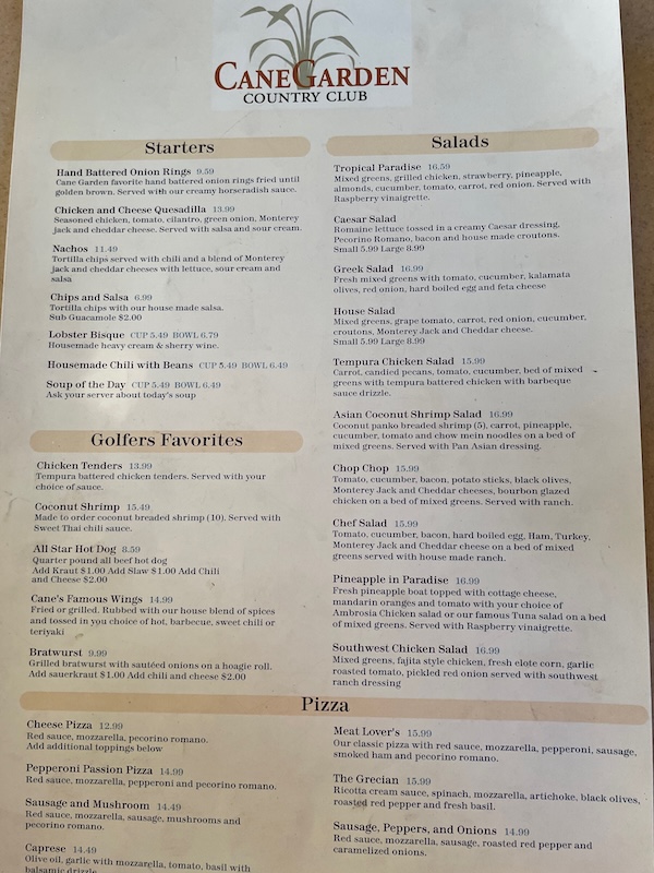 cane garden menu apps salads