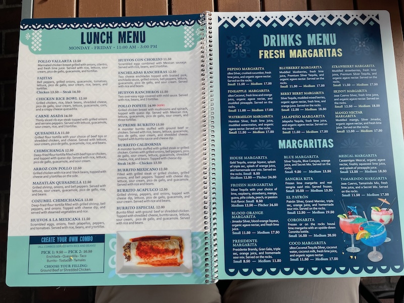 Lunch menu at Tequila Cantina Mexican Kitchen in The Villages