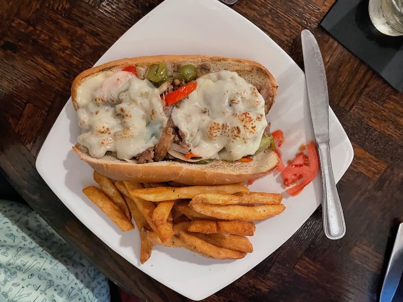 Steak sandwich and fries at Havana Country Club